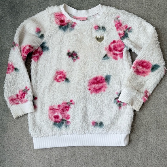 Juicy Couture Girls 4T Plush Floral Sweatshirt Cream Pink Roses Cozy - Picture 4 of 10